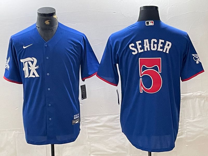 Men Texas Rangers #5 Seager Blue City Edition Game Nike 2024 MLB Jersey style 1->atlanta braves->MLB Jersey